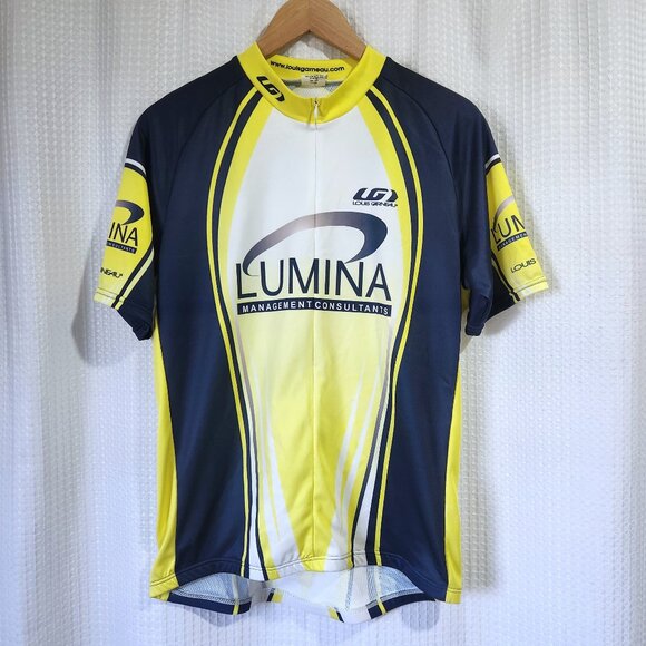 Louis Garneau Cycling Jersey Mens XL Short Sleeve 1/2 Zip Lumina Blue Yellow - Picture 1 of 9